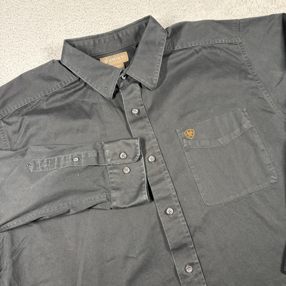 Ariat Shirt Mens XL Black Chambray Heavyweight Pocket Button Up Long Sleeve